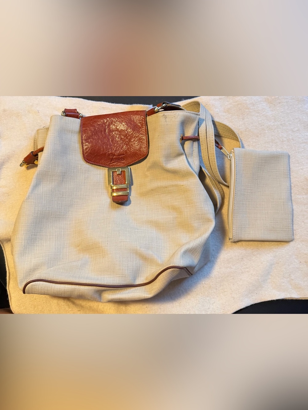 Texier Canvas & Leather Shoulder Bag With Matching Pouch